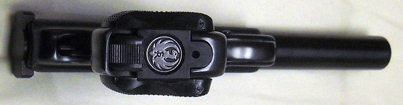 Ruger Mk II Target, from below, showing magazine heel release